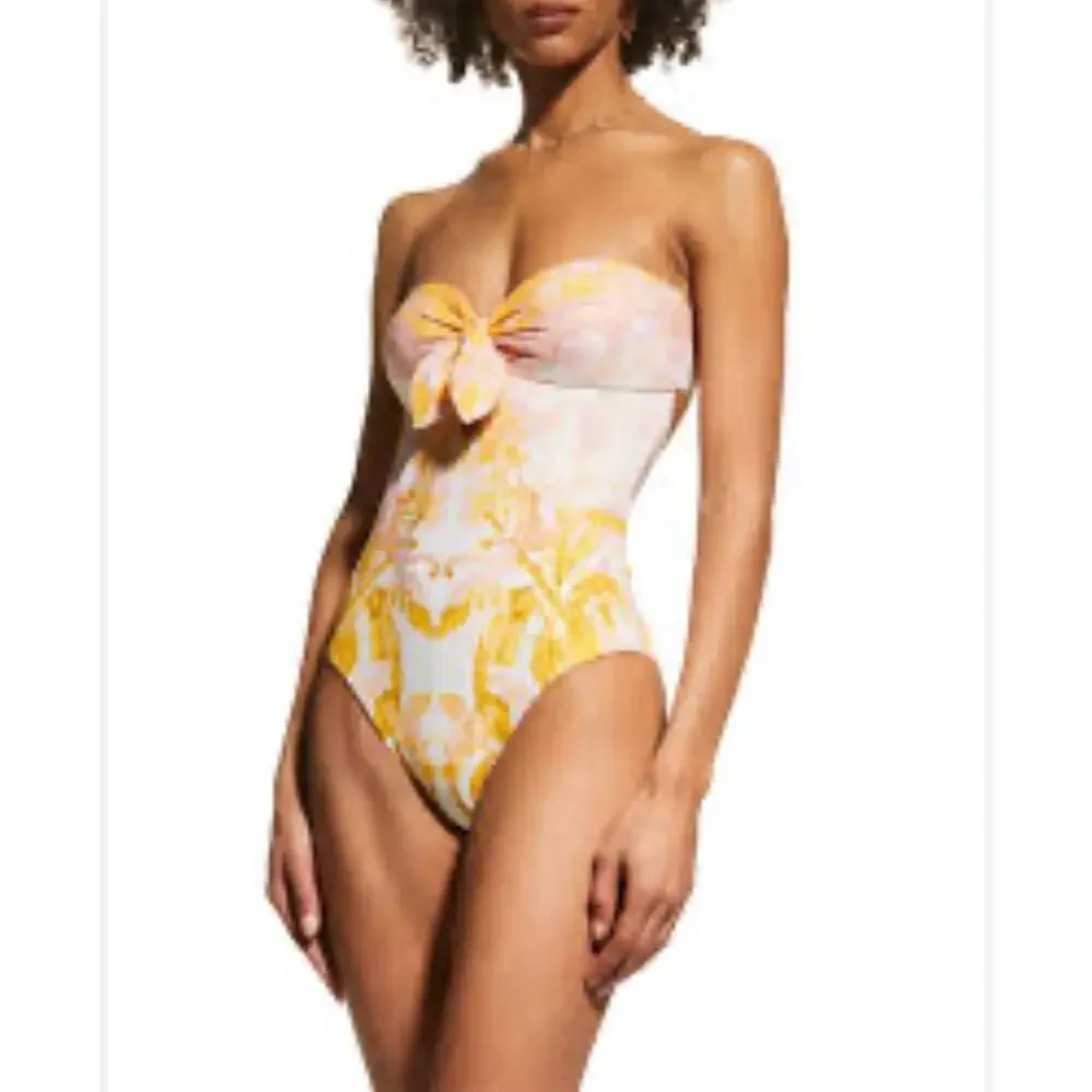 NWT Zimmermann Lyre Strapless Romantic One Piece Swimsuit Tie Front AU10, US 4-6